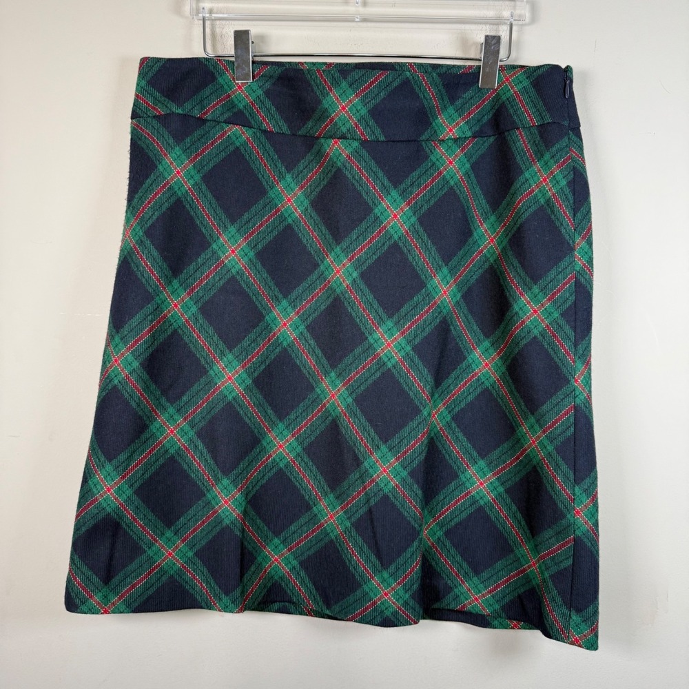 Talbots Navy/Green Tartan Wool Blend Plaid Pencil Skirt Size 12